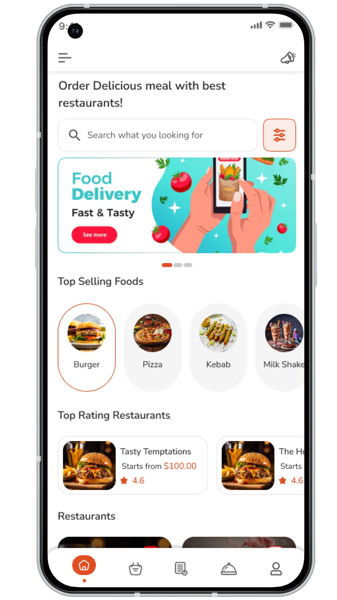 food delivery app interface