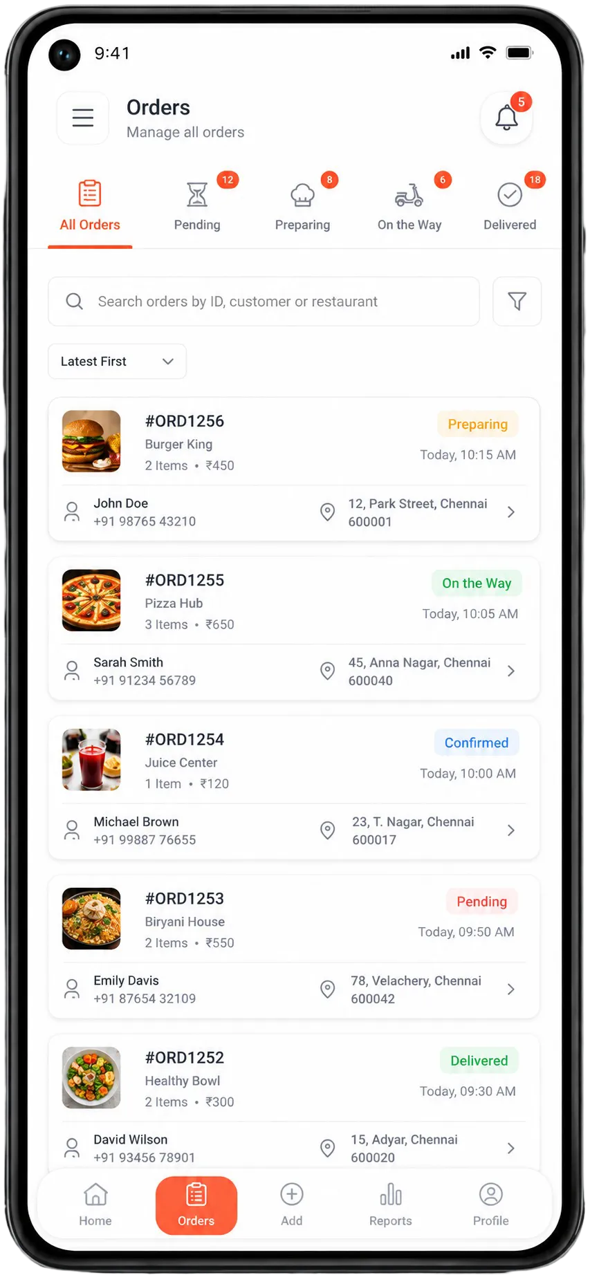 Grubhub Clone orders