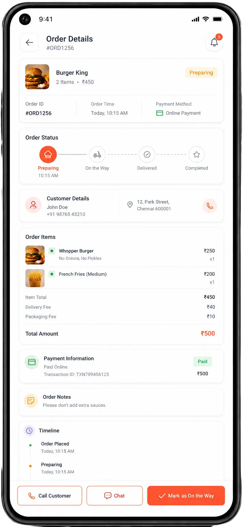 Grubhub Clone order details