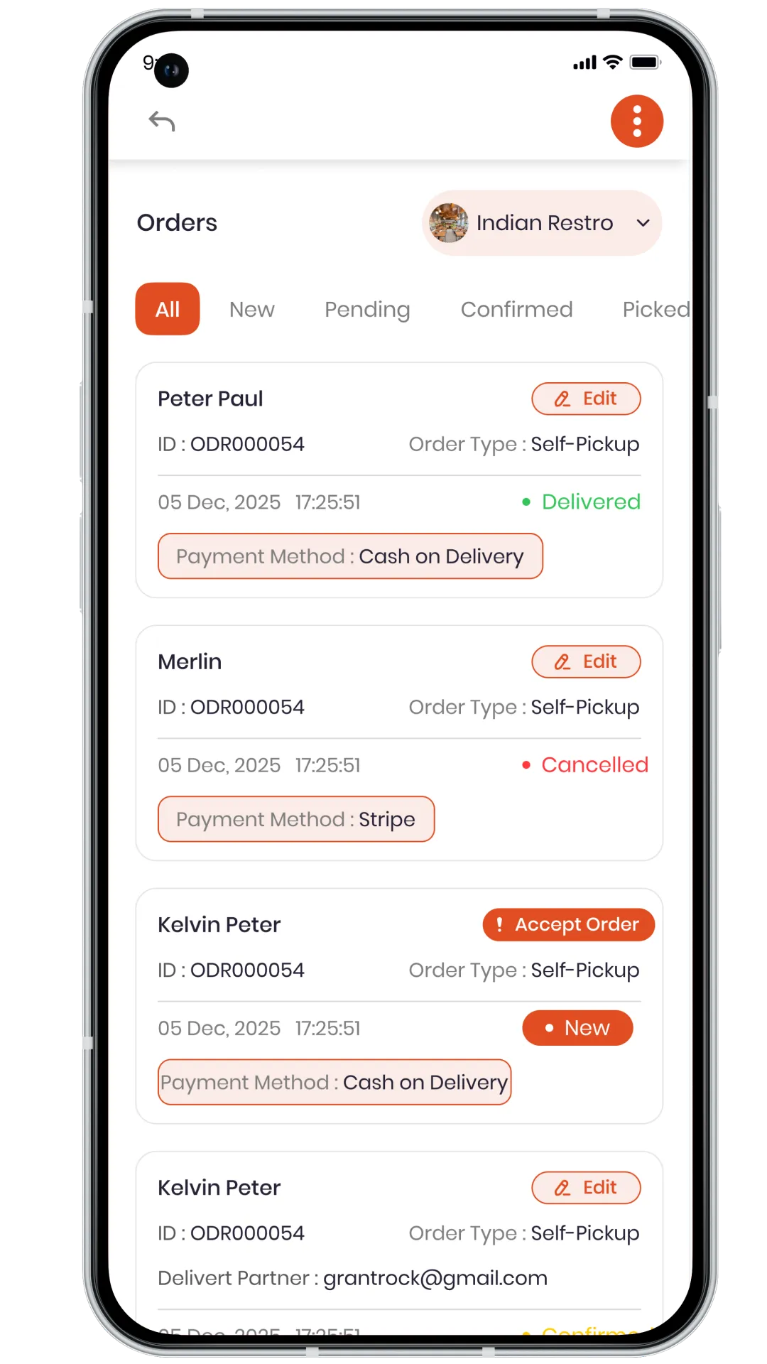 restaurant app orders