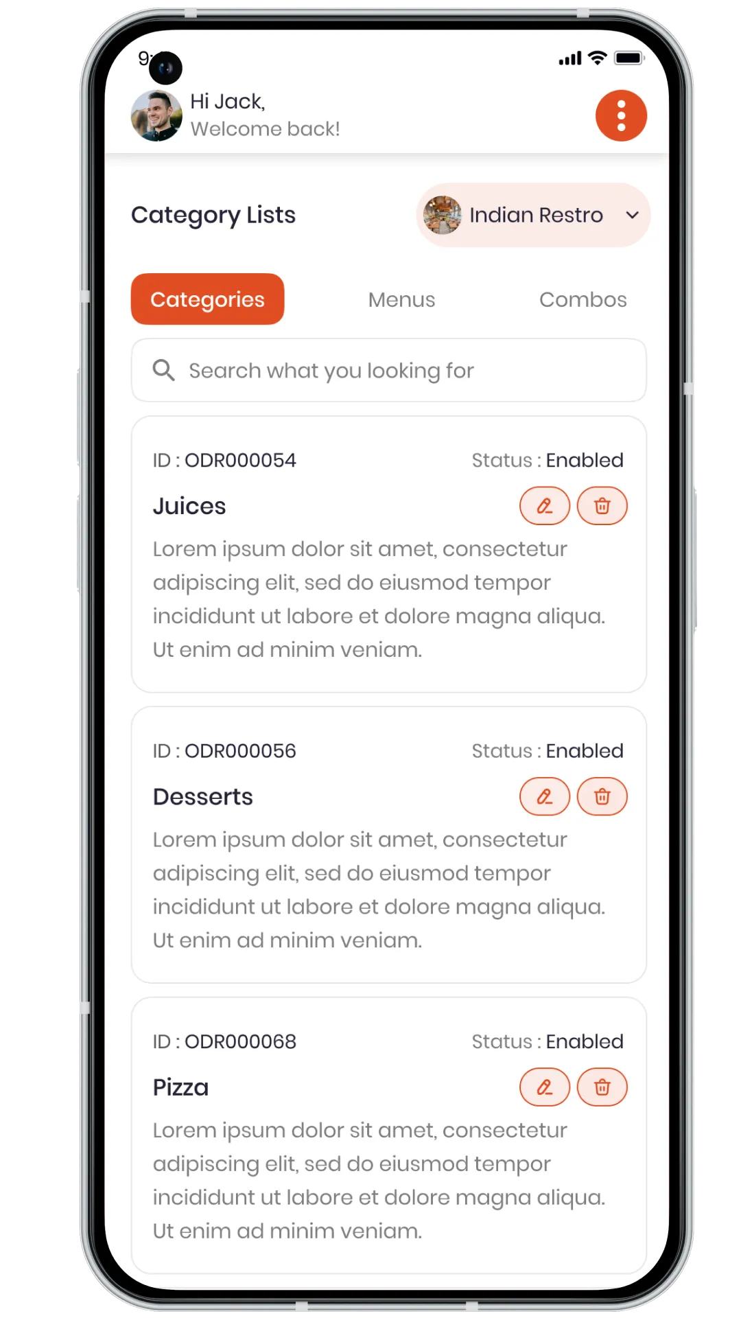 Restaurant management app
