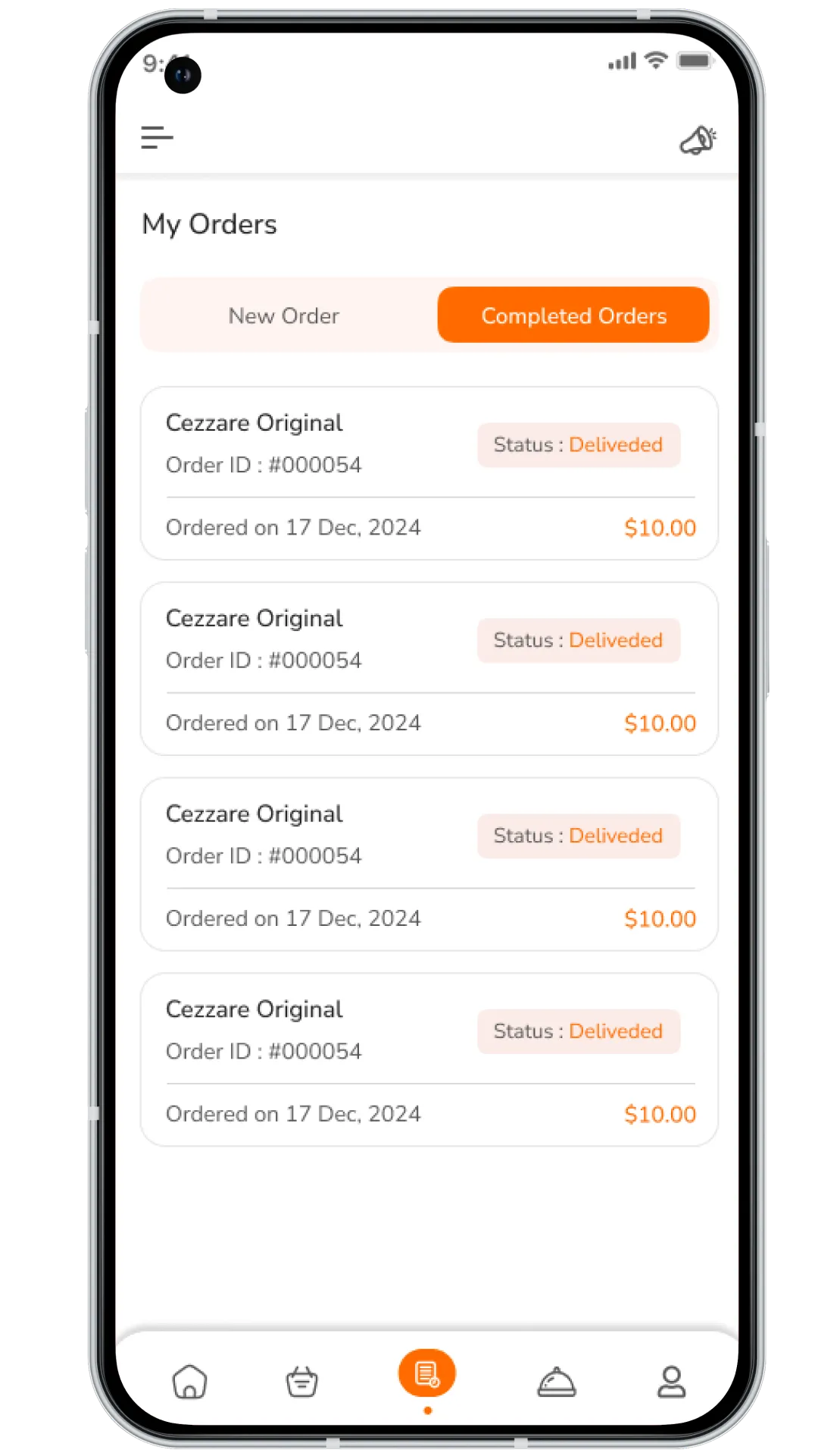 Grubhub Clone user app order list