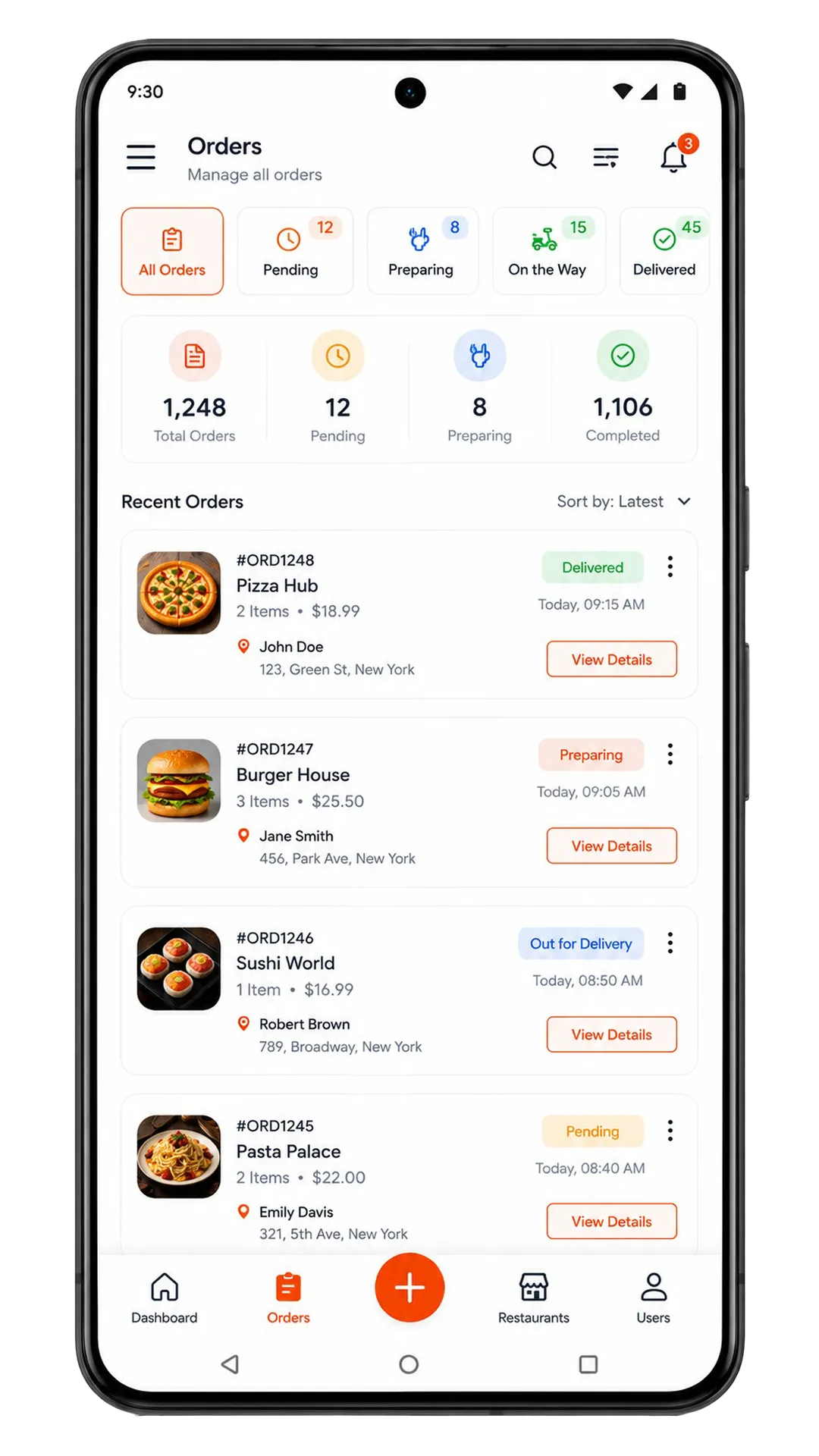 JustEat clone admin app orders