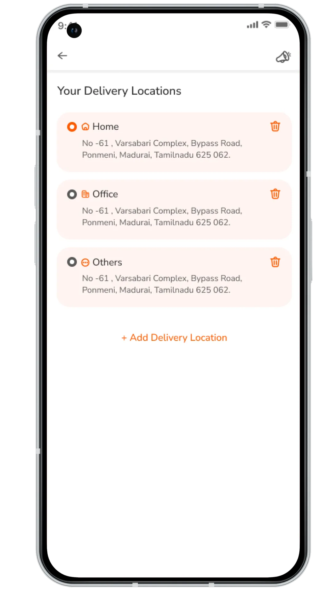 JustEat clone delivery location