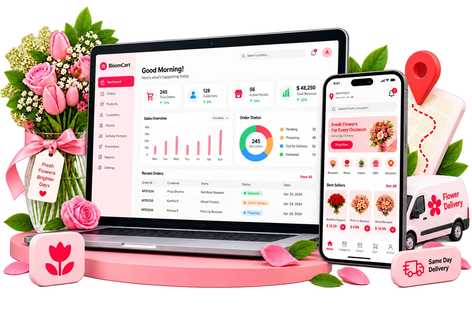 On-demand flower delivery app